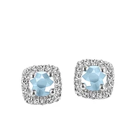 Stud Earrings with .16 Carat TW of Diamonds and Aquamarine in 10kt White Gold
