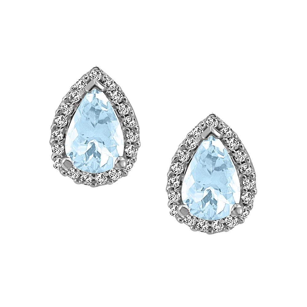Earrings with .12 Carat TW of Diamonds and Aquamarine in 10kt White Gold
