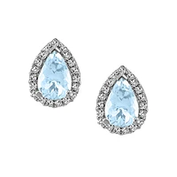 Earrings with .12 Carat TW of Diamonds and Aquamarine in 10kt White Gold