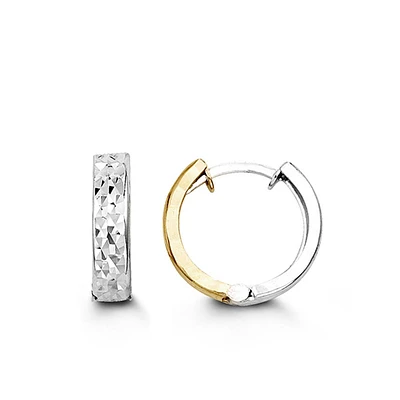 12MM Huggies Hoop Earrings in 10kt White and Yellow Gold