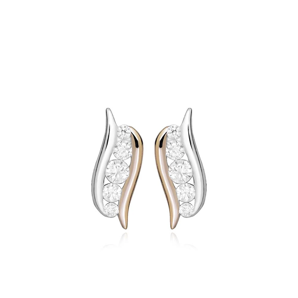 Earrings with Cubic Zirconia in Rose Tone and Sterling Silver