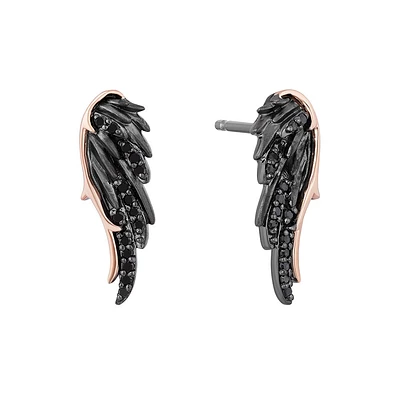 Enchanted Disney Maleficent Earrings with .17 Carat TW of Black Diamonds in Black Rhodium Plated Sterling Silver and 10kt Rose Gold