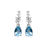 Earrings with Blue Topaz and Cubic Zirconia in Sterling Silver
