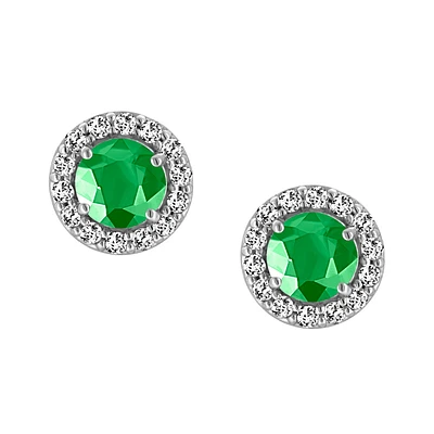 Earrings with Created Emerald and Cubic Zirconia in Sterling Silver