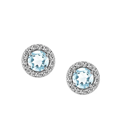 Earrings with Genuine Aquamarine and Cubic Zirconia in Sterling Silver