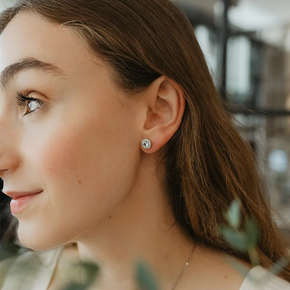 Earrings with Genuine Aquamarine and Cubic Zirconia in Sterling Silver