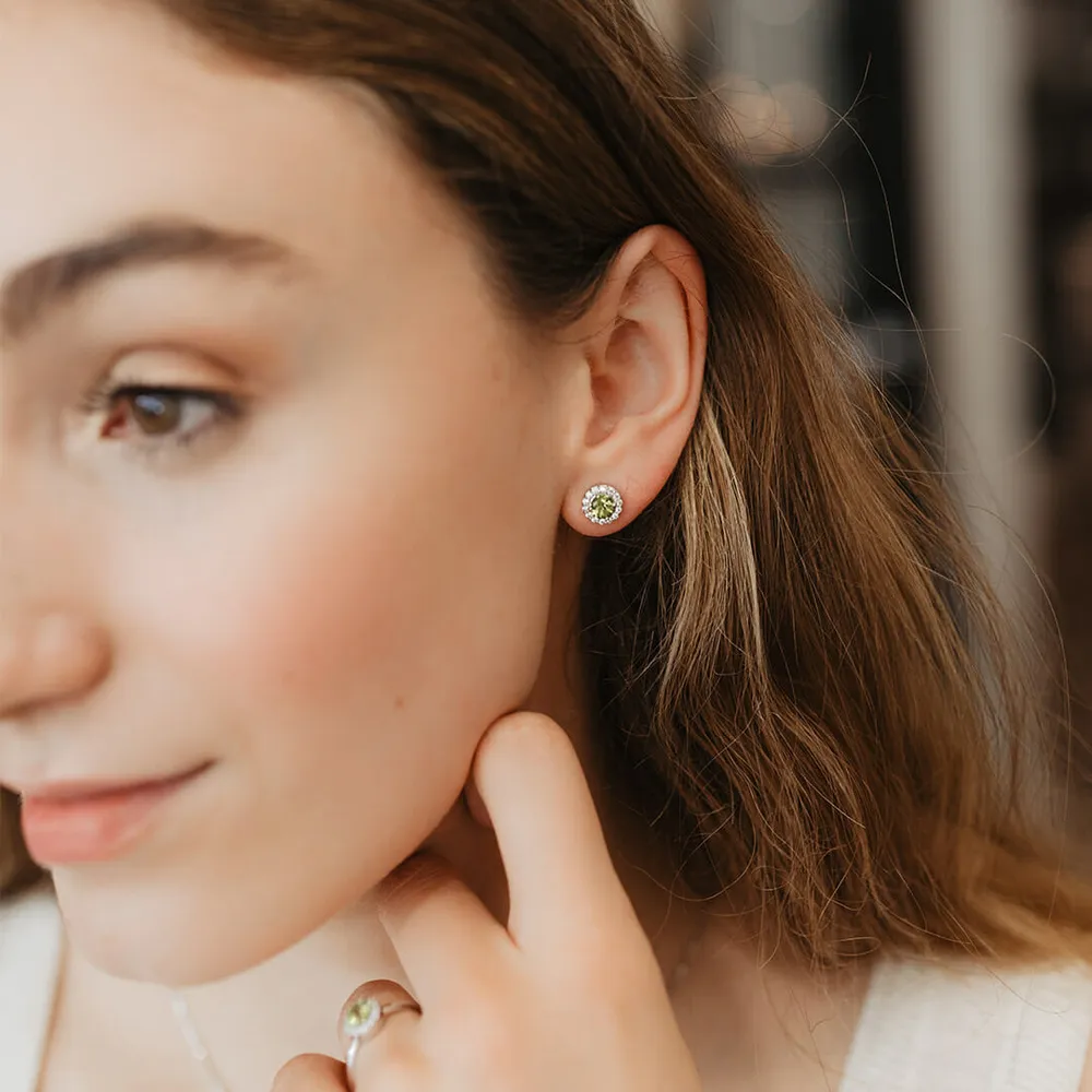 Earrings with Genuine Peridot and Cubic Zirconia in Sterling Silver
