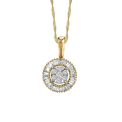 Circle Pendant with .25 Carat TW of Diamonds in 10kt Yellow Gold with Chain