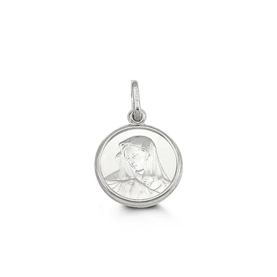 Mary Disc Pendant in 10kt White Gold