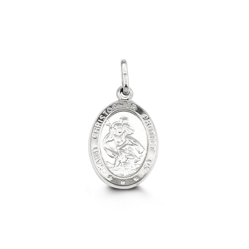St Christopher Disc Pendant in 10kt White Gold