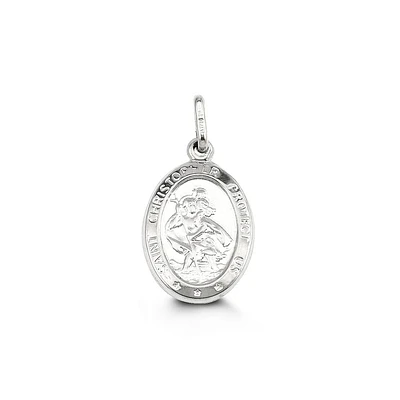 St Christopher Disc Pendant in 10kt White Gold