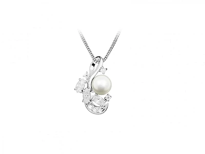 Pendant with Pearl and Cubic Zirconia in Sterling Silver with Chain