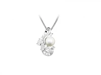 Pendant with Pearl and Cubic Zirconia in Sterling Silver with Chain