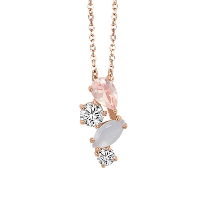 Pendant with White Topaz, Moonstone, and Rose Quartz in Rose Tone Sterling Silver with Chain