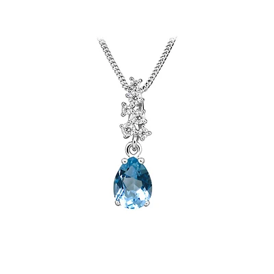 Pendant with Blue Topaz and Cubic Zirconia in Sterling Silver with Chain