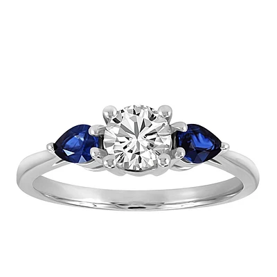 Colourless Collection Engagement Ring with Blue Sapphire and .50 Carat TW of Diamonds in 18kt White Gold