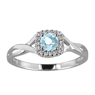 Ring with Aquamarine and .08 Carat TW of Diamonds in 10kt White Gold