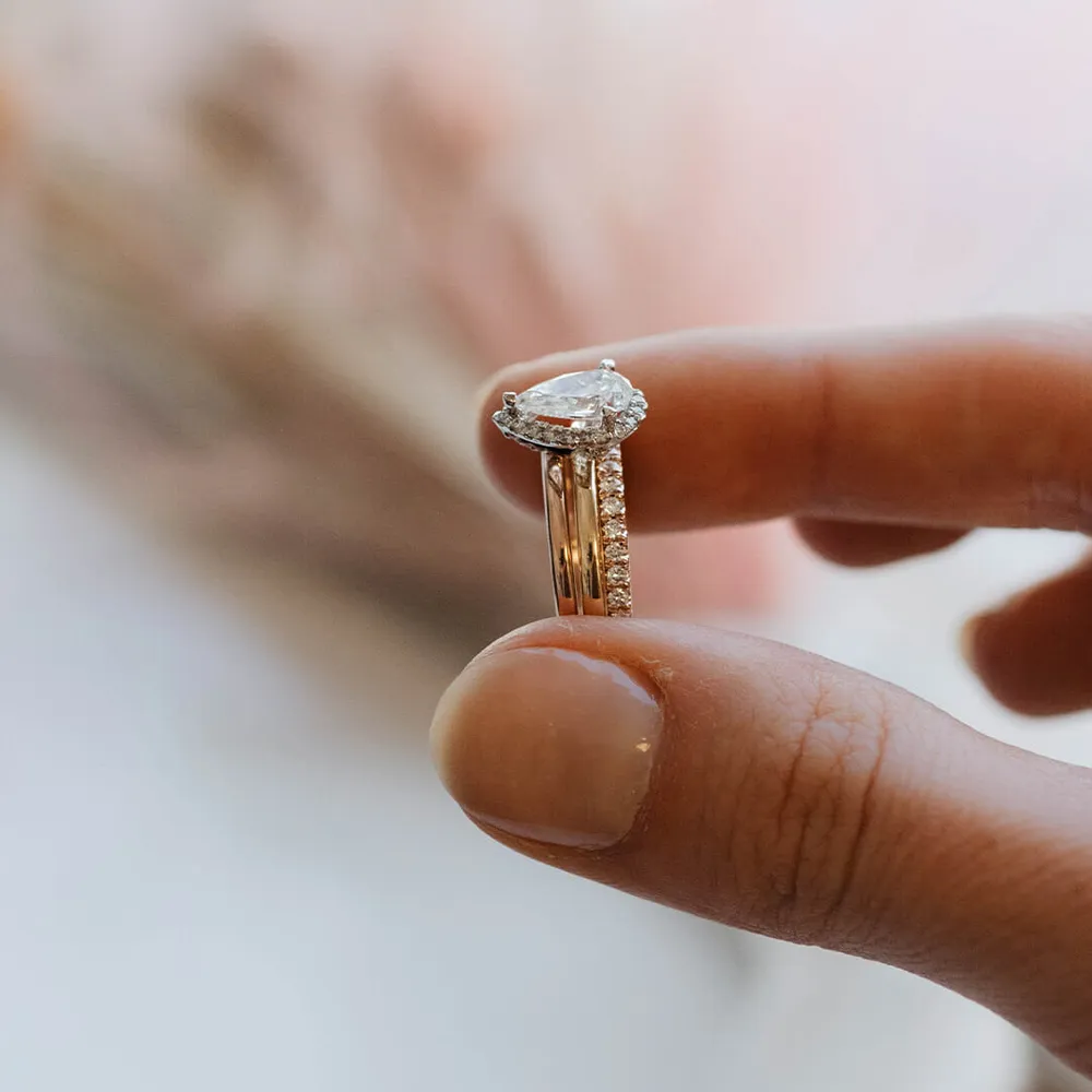 Eternal Wonder Pear Halo Engagement Ring with 1.17 Carat TW of Diamonds in 18kt Yellow Gold