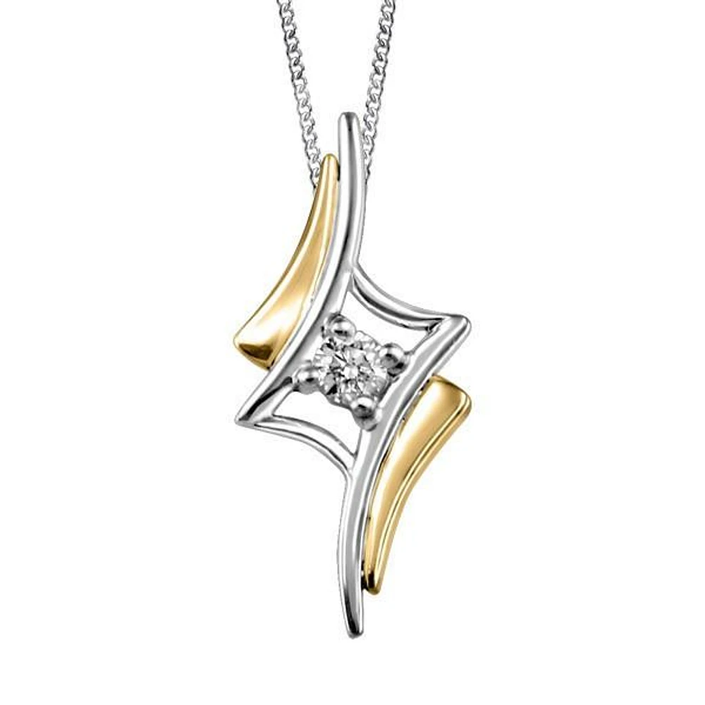 Fire of the North Canadian Diamond Pendant with .14 Carat Diamond in White and Yellow Gold with Chain