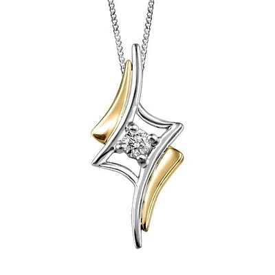 Fire of the North Canadian Diamond Pendant with .14 Carat Diamond in White and Yellow Gold with Chain