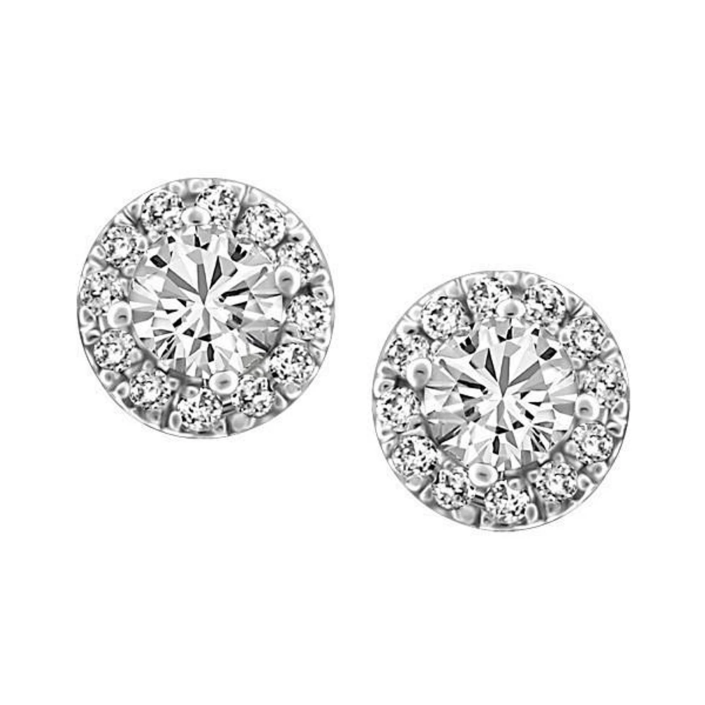 Fire of the North Halo Stud Earrings with Carat TW of Diamonds in 14kt White Gold