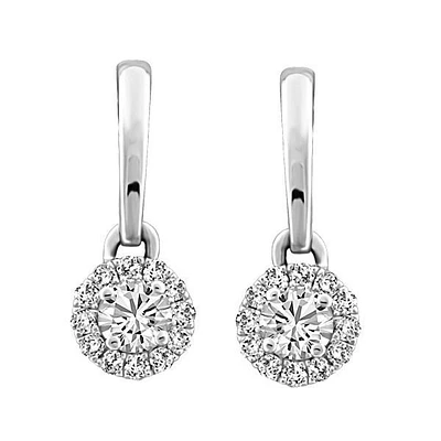 Fire of the North Halo Drop Earrings with .50 Carat TW of Diamonds in 14kt White Gold
