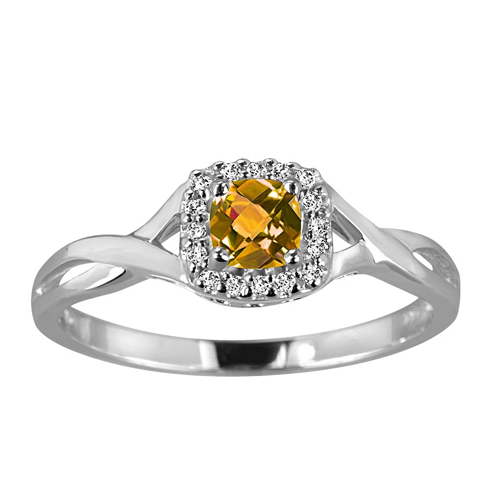 Ring with Citrine and .08 Carat TW of Diamonds in 10kt White Gold