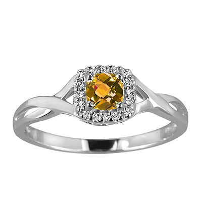 Ring with Citrine and .08 Carat TW of Diamonds in 10kt White Gold