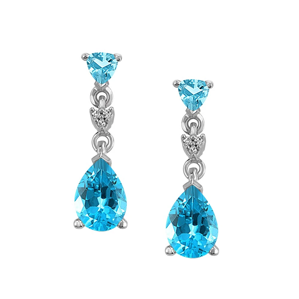 Earrings with .02 Carat TW of Diamonds and Blue Topaz in 10kt White Gold