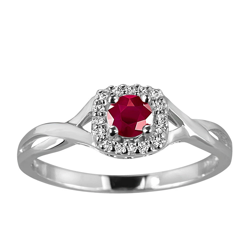Ring with Ruby and .08 Carat TW of Diamonds in 10kt White Gold