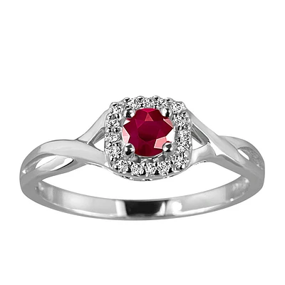 Ring with Ruby and .08 Carat TW of Diamonds in 10kt White Gold
