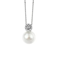 Pendant with .06 Carat TW of Diamonds and Pearl in 10kt White Gold with Chain
