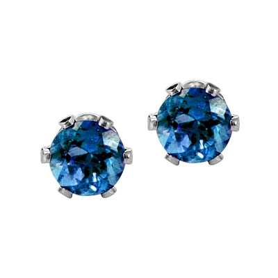 Childrens’ Precious Forever Earrings with Blue Topaz in 14kt White Gold