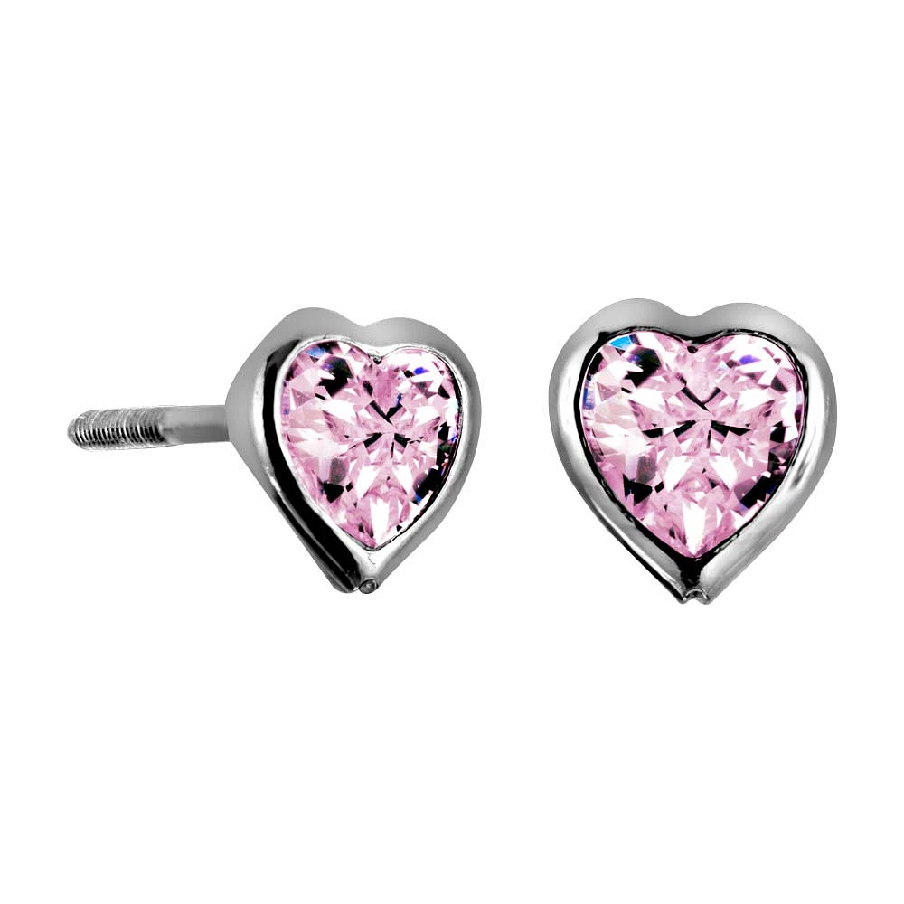 Childrens’ Precious Forever Earrings with Pink Cubic Zirconia in Sterling Silver