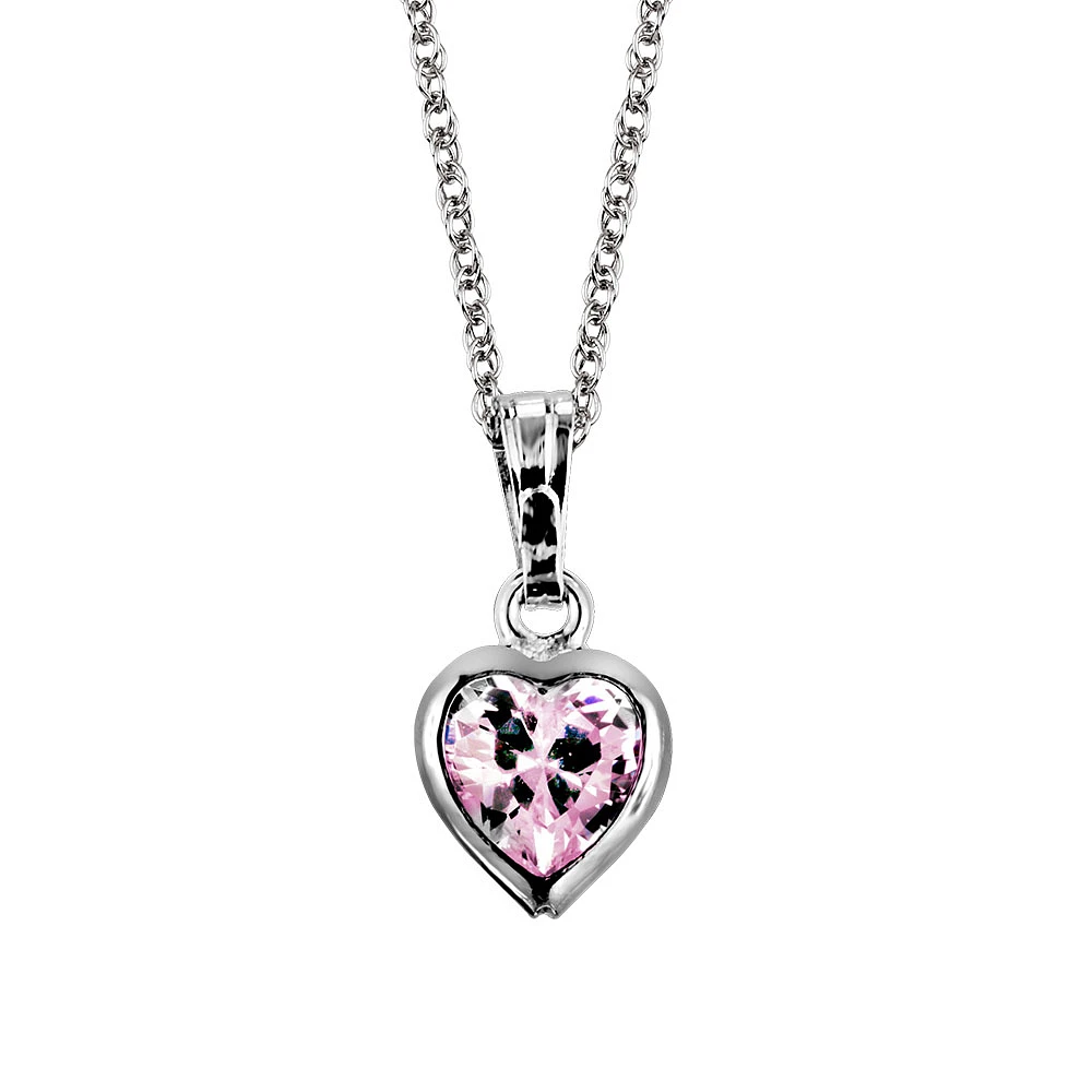 Childrens’ Precious Forever Pendant with Pink Cubic Zirconia in Sterling Silver with Chain