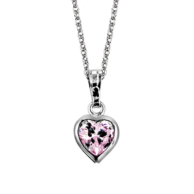 Childrens’ Precious Forever Pendant with Pink Cubic Zirconia in Sterling Silver with Chain
