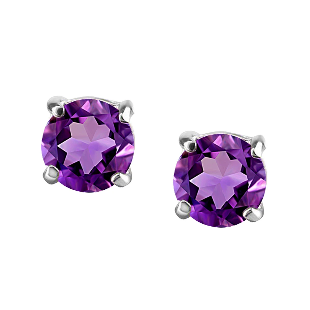 4MM Stud Earrings With Amethyst In 14kt White Gold