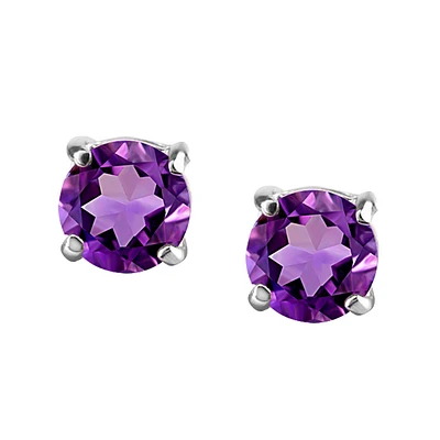 4MM Stud Earrings With Amethyst In 14kt White Gold