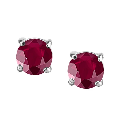 4MM Stud Earrings With Ruby In 14kt White Gold