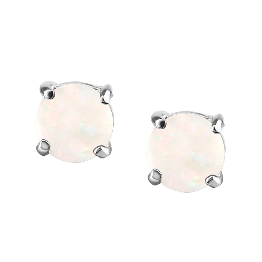 4MM Stud Earrings With Opal In 14kt White Gold