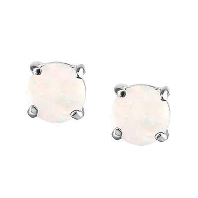 4MM Stud Earrings With Opal In 14kt White Gold