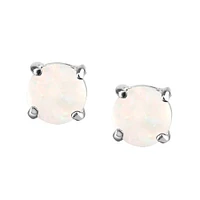 4MM Stud Earrings With Opal In 14kt White Gold