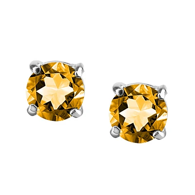 4MM Stud Earrings With Citrine In 14kt White Gold