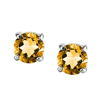 4MM Stud Earrings With Citrine In 14kt White Gold