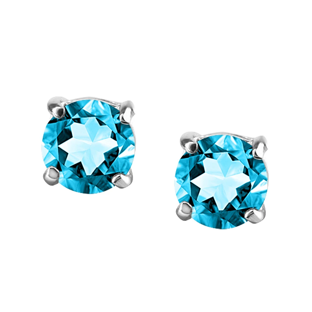 4MM Stud Earrings With Blue Topaz In 14kt White Gold