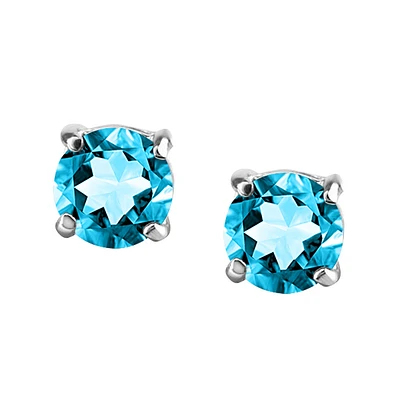 4MM Stud Earrings With Blue Topaz In 14kt White Gold