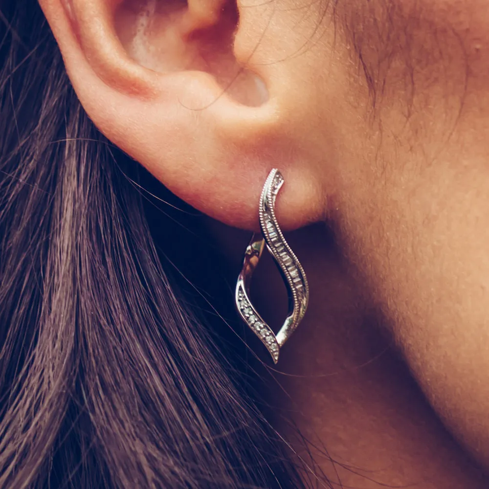 Twisted Hoop Earrings with .20 Carat TW of Diamonds in 10kt White Gold
