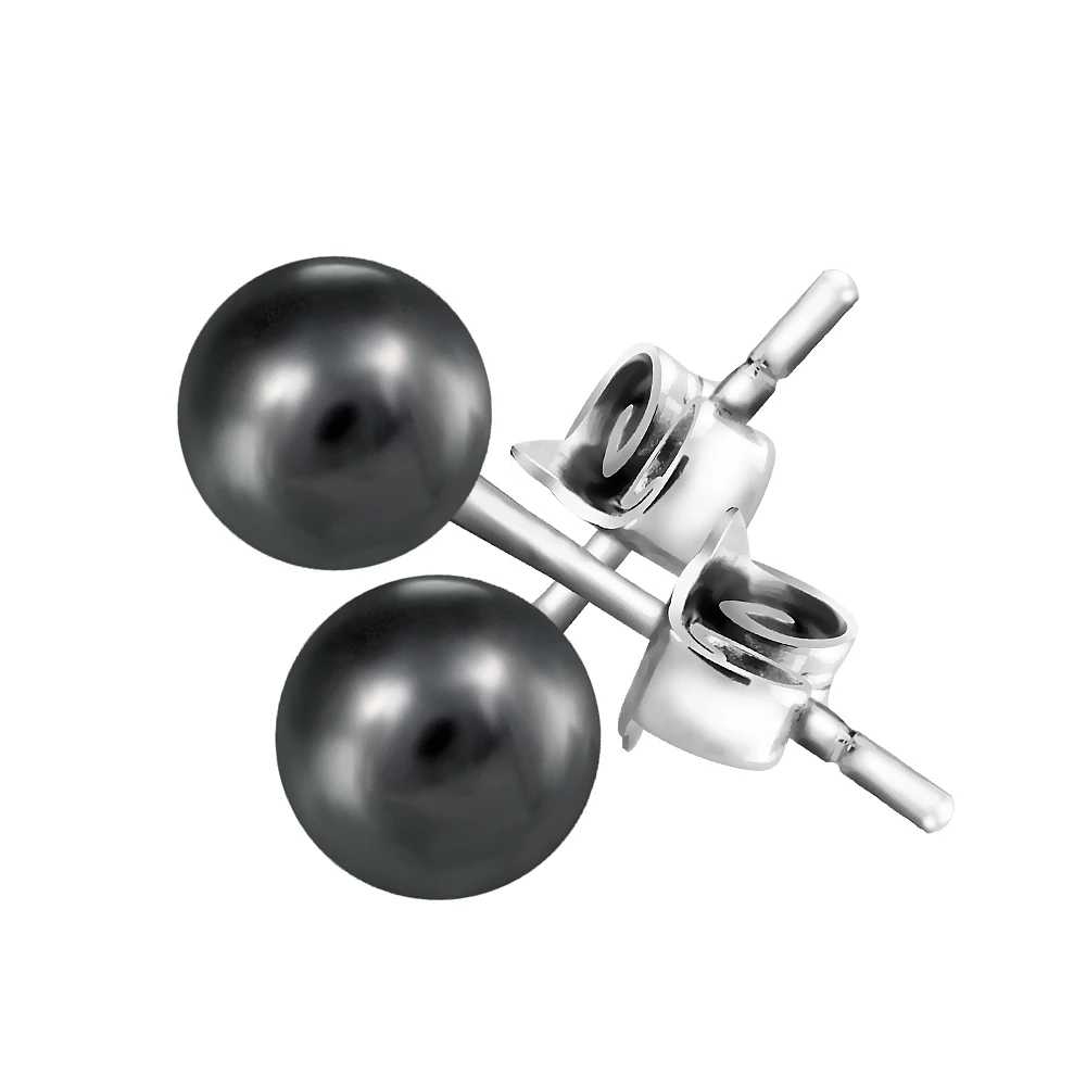 6mm Black Pearl Stud Earrings in Sterling Silver