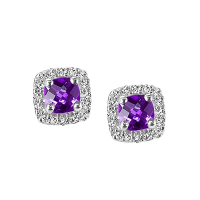 Stud Earrings with .16 Carat TW of Diamonds and Amethyst in 10kt White Gold