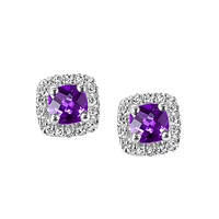 Stud Earrings with .16 Carat TW of Diamonds and Amethyst in 10kt White Gold